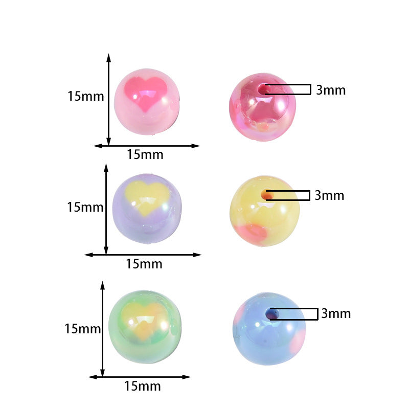 Wholesale 10pcs/pack Acrylic Color Plated Heart Beads Through Hole Round Beads